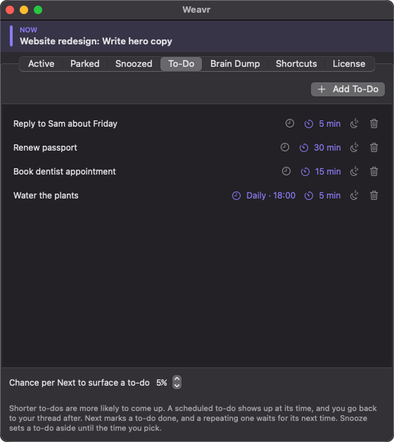 The to-do list with time estimates and a daily schedule